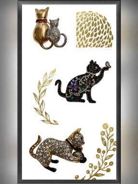 Cat Lover's Gold Tone And Black Brooch Bundle